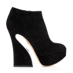 Charlotte Olympia Millie Curve Heel Bootie Suede
